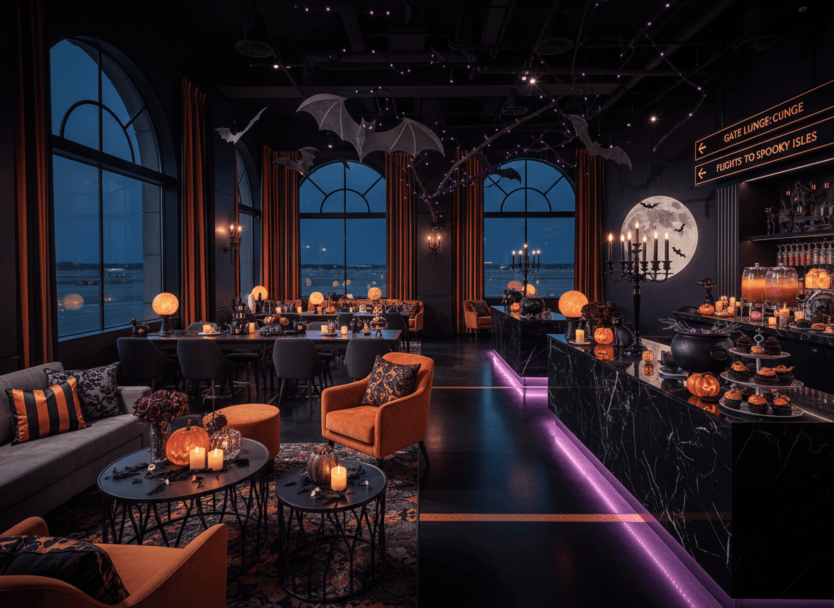 Halloween Airport Lounge interior design - professional halloween airport lounge with sophisticated decor and premium finishes
