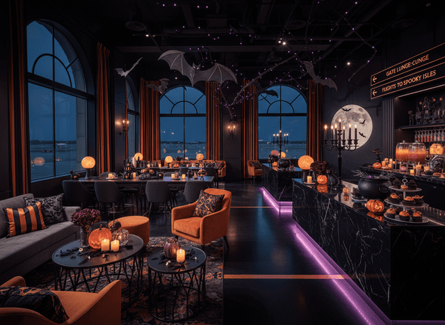 Halloween Airport Lounge interior design - professional halloween airport lounge with sophisticated decor and premium finishes