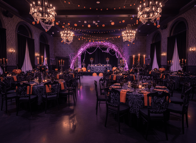 Halloween Banquet Hall interior design - professional halloween banquet hall with sophisticated decor and premium finishes