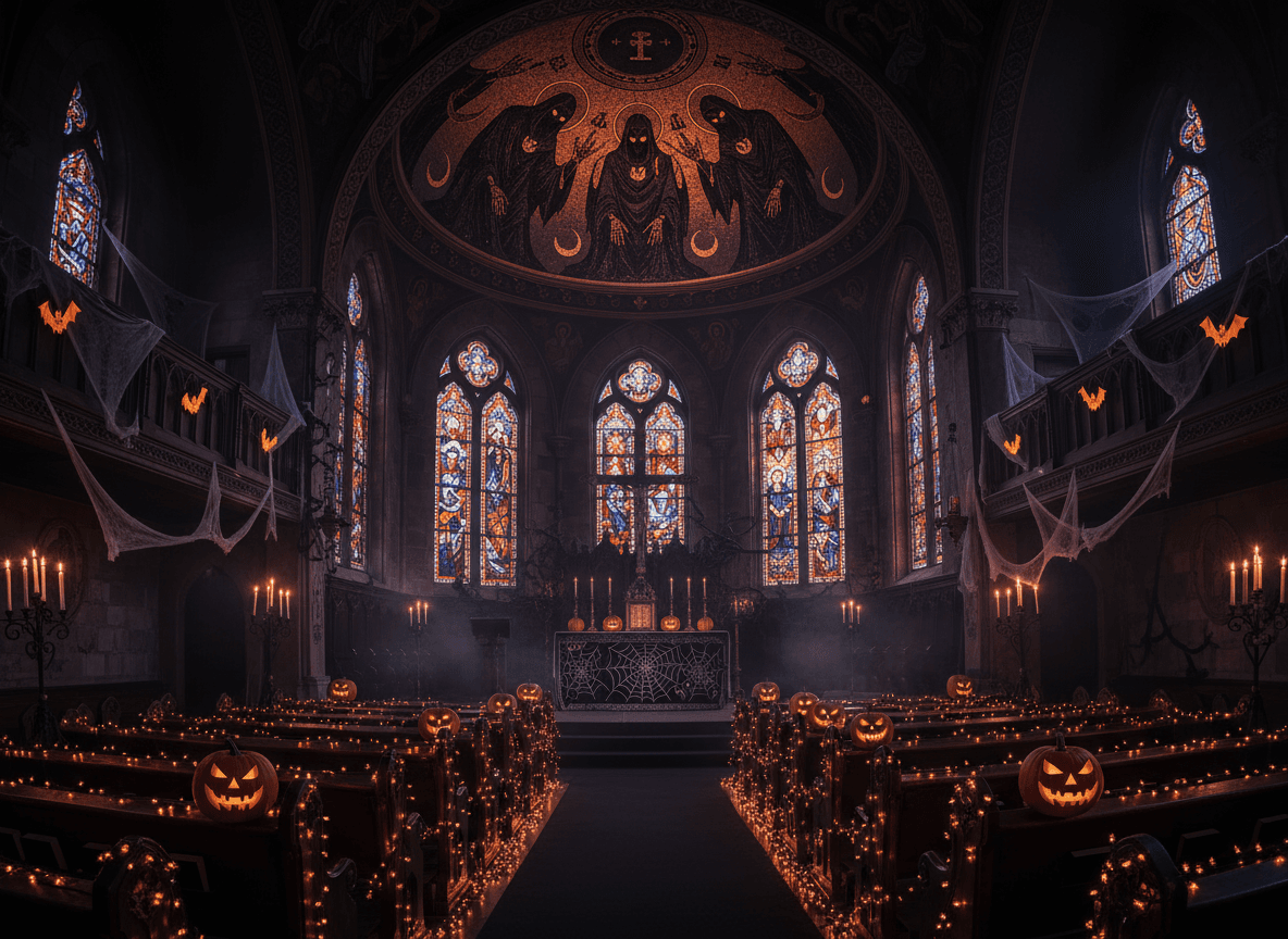Halloween Church interior design - professional halloween church with sophisticated decor and premium finishes