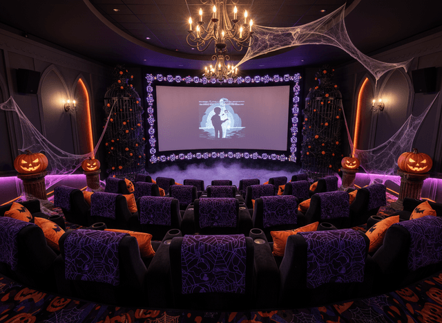 Halloween Cinema interior design - professional halloween cinema with sophisticated decor and premium finishes