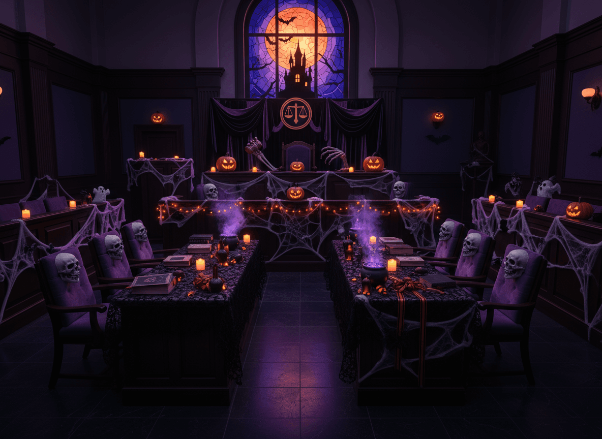 Halloween Courtroom interior design - professional halloween courtroom with sophisticated decor and premium finishes
