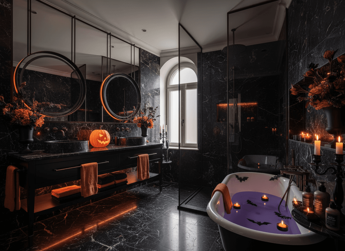 Halloween Hotel Bathroom interior design - professional halloween hotel bathroom with sophisticated decor and premium finishes