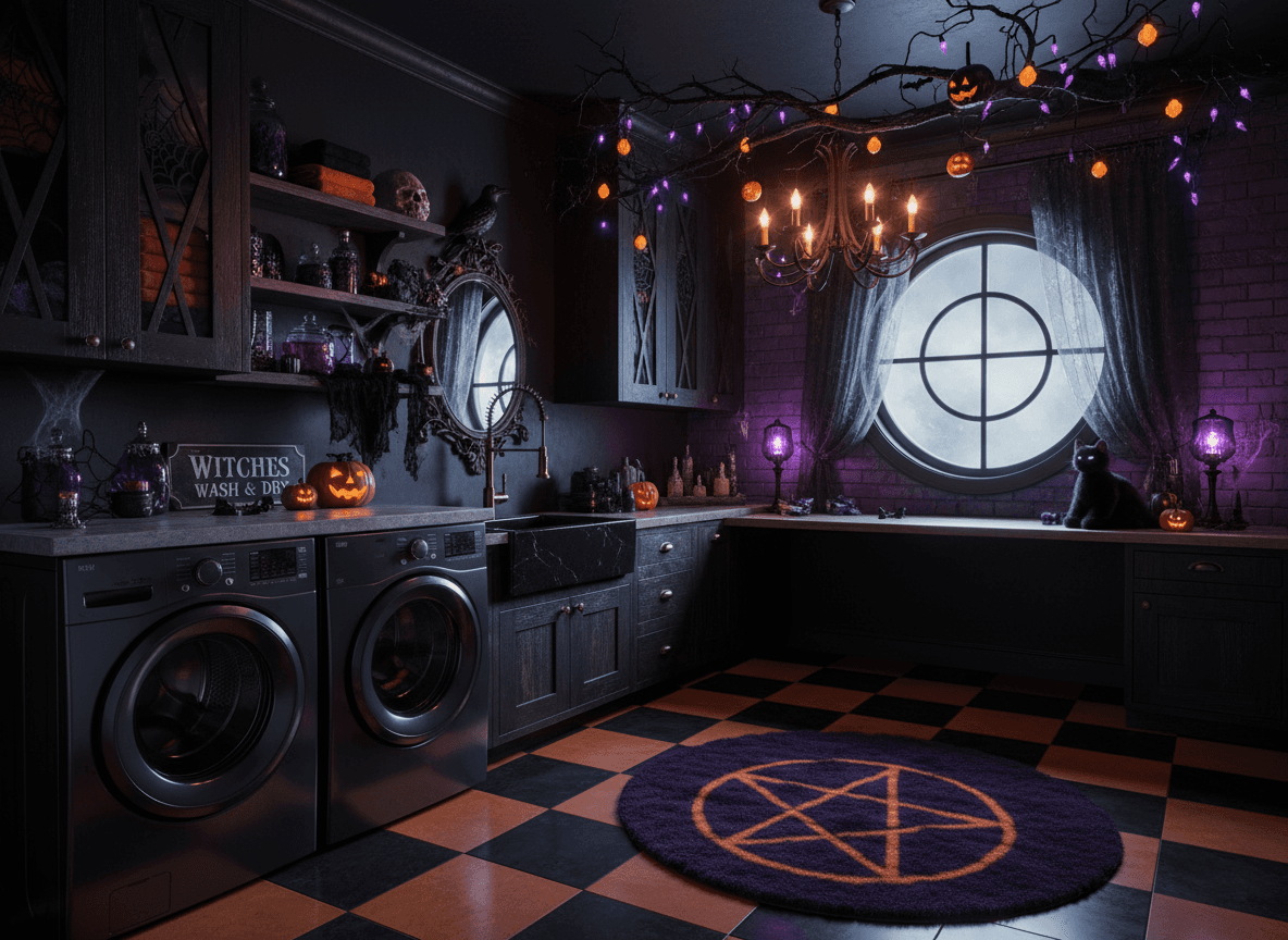 Halloween Laundry Room interior design - professional halloween laundry room with sophisticated decor and premium finishes