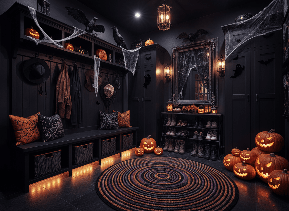 Halloween Mudroom interior design - professional halloween mudroom with sophisticated decor and premium finishes