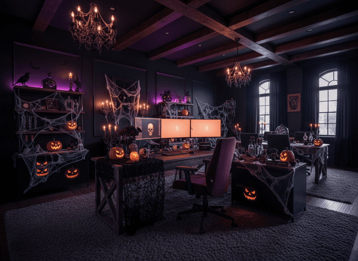 Halloween Office interior design - professional halloween office with sophisticated decor and premium finishes