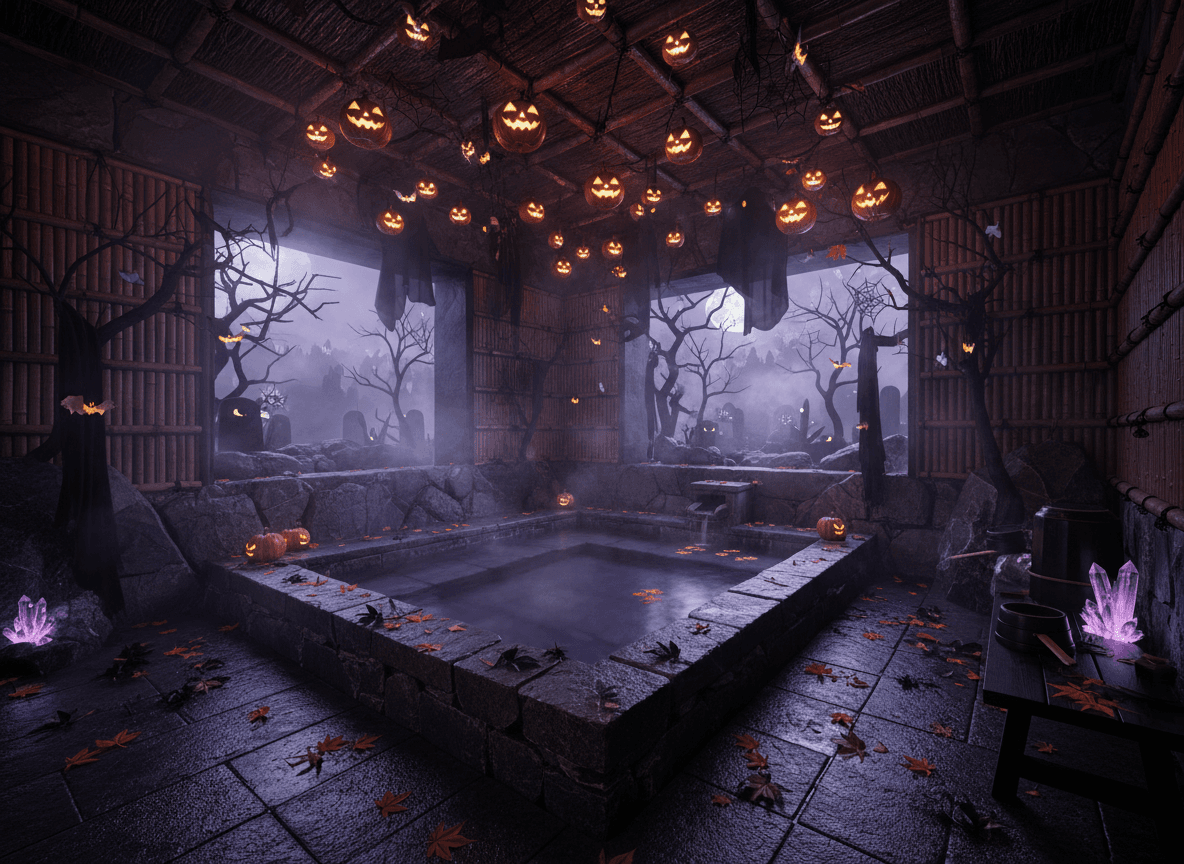 Halloween Onsen interior design - professional halloween onsen with sophisticated decor and premium finishes