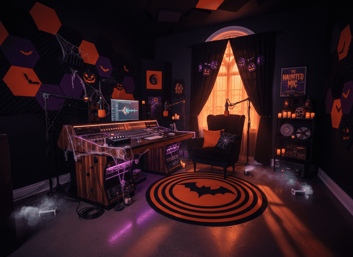 Halloween Podcast Studio interior design - professional halloween podcast studio with sophisticated decor and premium finishes