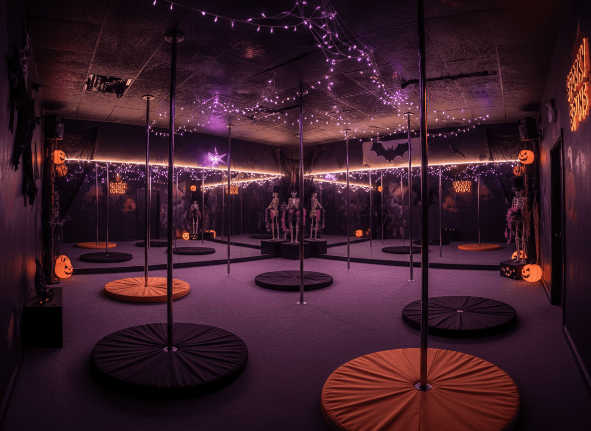 Halloween Pole Dance Studio interior design - professional halloween pole dance studio with sophisticated decor and premium finishes
