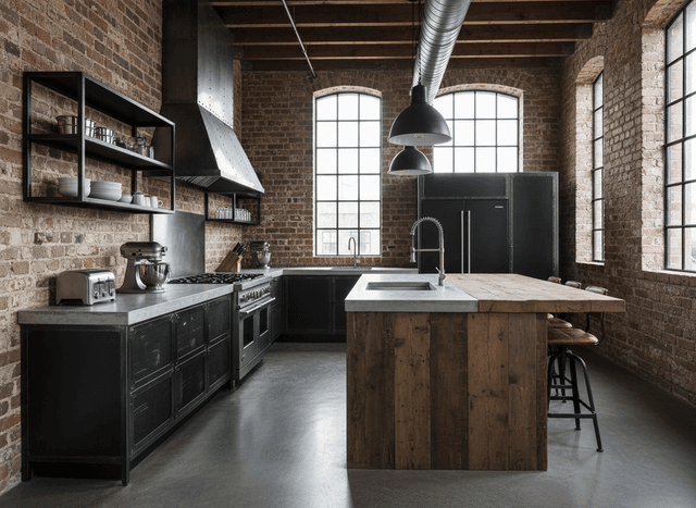 Industrial Kitchen interior design - professional industrial kitchen with sophisticated decor and premium finishes