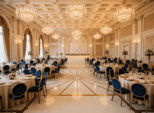 Luxury Banquet Hall interior design - professional luxury banquet hall with sophisticated decor and premium finishes