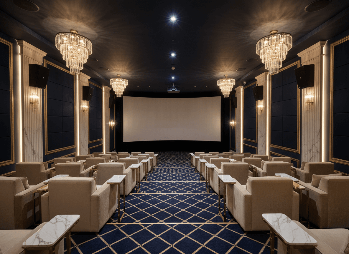 Luxury Cinema interior design - professional luxury cinema with sophisticated decor and premium finishes