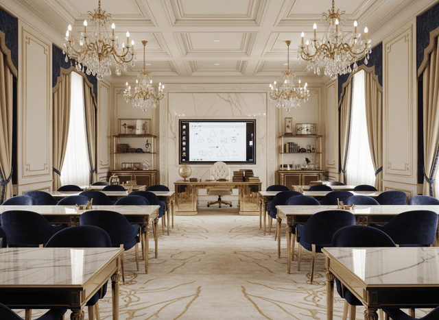 Luxury Classroom interior design - professional luxury classroom with sophisticated decor and premium finishes