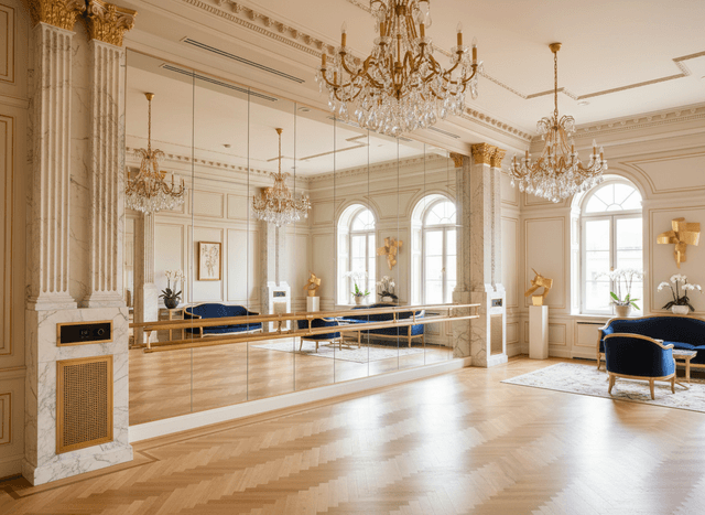 Luxury Dance Studio interior design - professional luxury dance studio with sophisticated decor and premium finishes