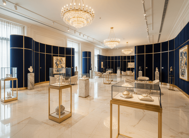 Luxury Exhibition Space interior design - professional luxury exhibition space with sophisticated decor and premium finishes
