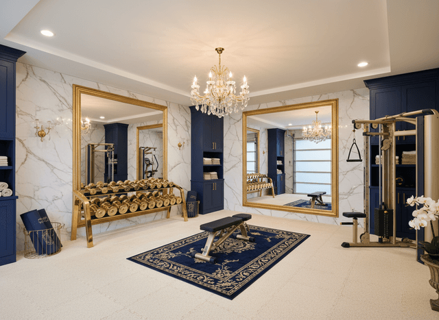 Luxury Garage Gym interior design - professional luxury garage gym with sophisticated decor and premium finishes