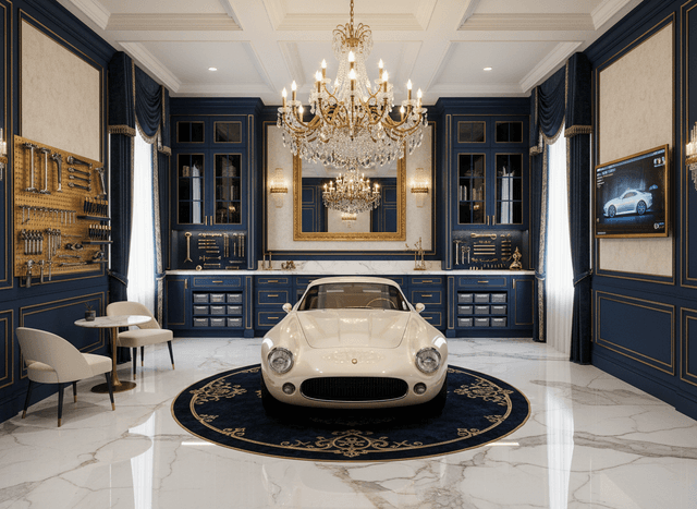 Luxury Garage interior design - professional luxury garage with sophisticated decor and premium finishes