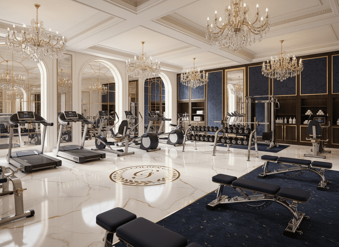 Luxury Gym interior design - professional luxury gym with sophisticated decor and premium finishes
