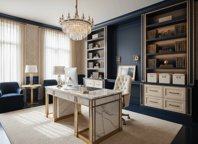 Luxury Home Office interior design - professional luxury home office with sophisticated decor and premium finishes
