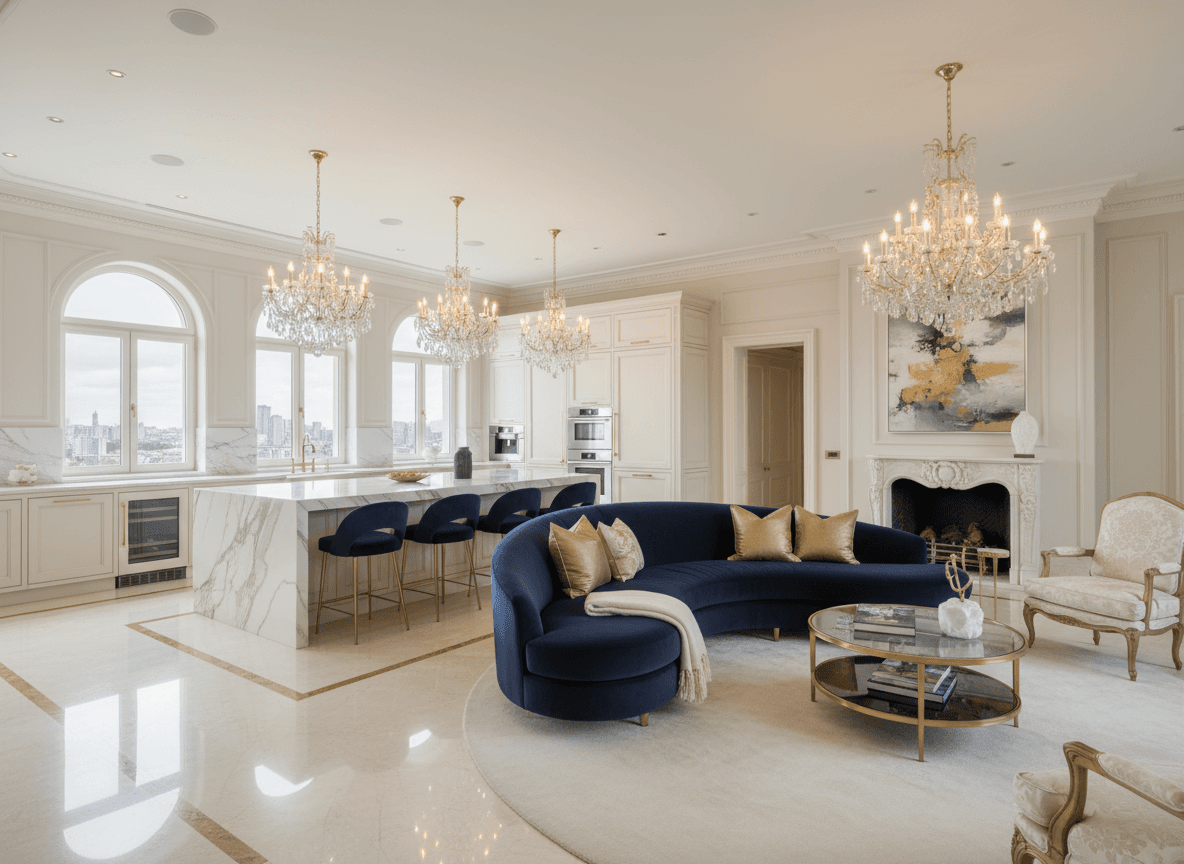 Luxury Kitchen Living Combo interior design - professional luxury kitchen living combo with sophisticated decor and premium finishes