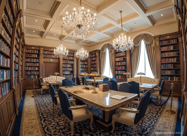 Luxury Library interior design - professional luxury library with sophisticated decor and premium finishes