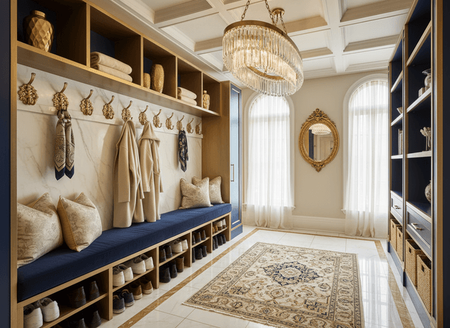 Luxury Mudroom interior design - professional luxury mudroom with sophisticated decor and premium finishes