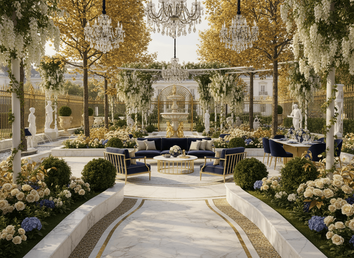 Luxury Outdoor Garden interior design - professional luxury outdoor garden with sophisticated decor and premium finishes