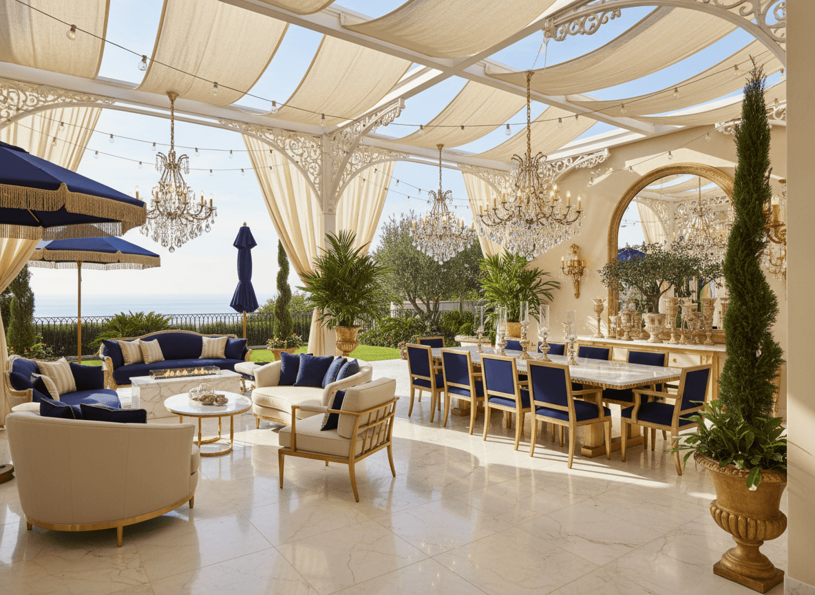 Luxury Outdoor Patio interior design - professional luxury outdoor patio with sophisticated decor and premium finishes