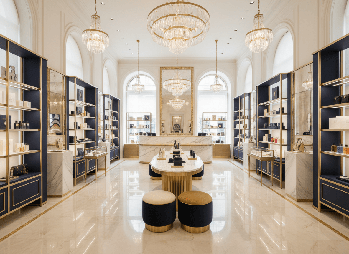 Luxury Store interior design - professional luxury store with sophisticated decor and premium finishes