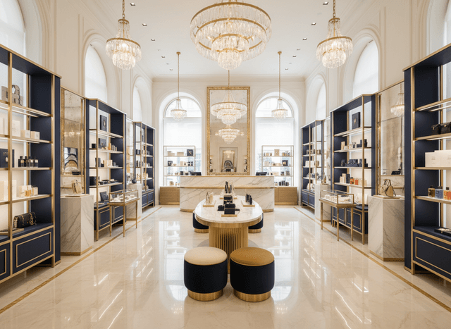 Luxury Store interior design - professional luxury store with sophisticated decor and premium finishes