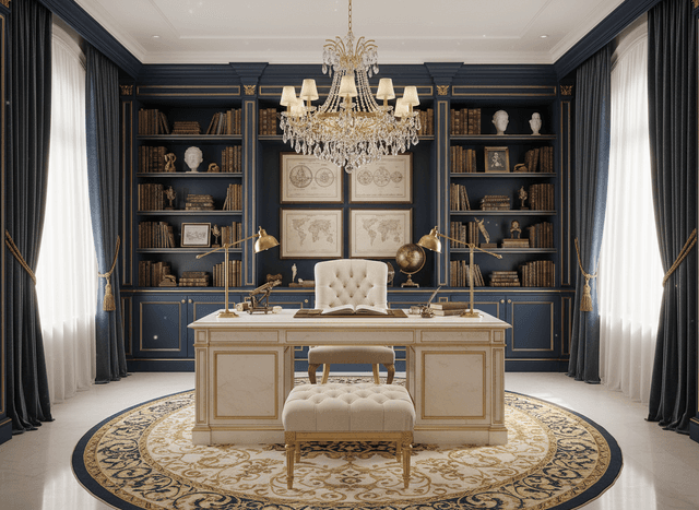 Luxury Study Room interior design - professional luxury study room with sophisticated decor and premium finishes