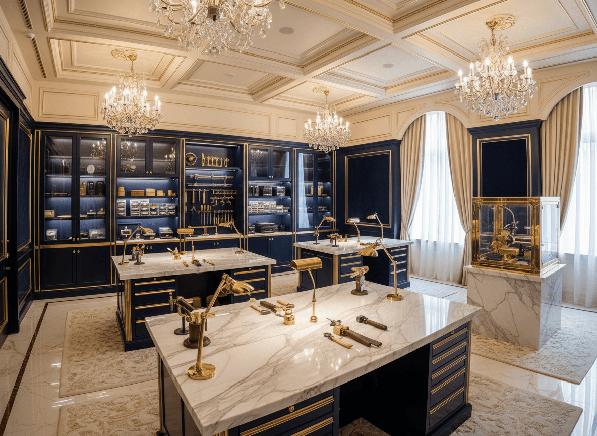 Luxury Workshop interior design - professional luxury workshop with sophisticated decor and premium finishes