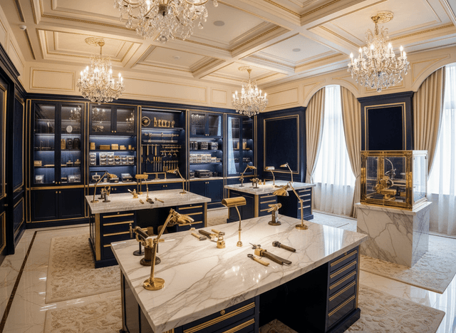 Luxury Workshop interior design - professional luxury workshop with sophisticated decor and premium finishes