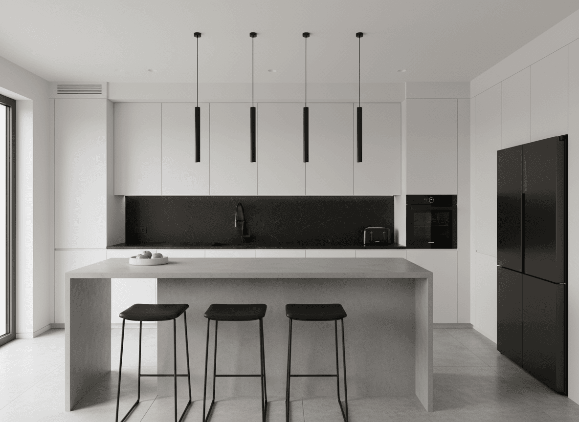 Minimalist Kitchen interior design - professional minimalist kitchen with sophisticated decor and premium finishes