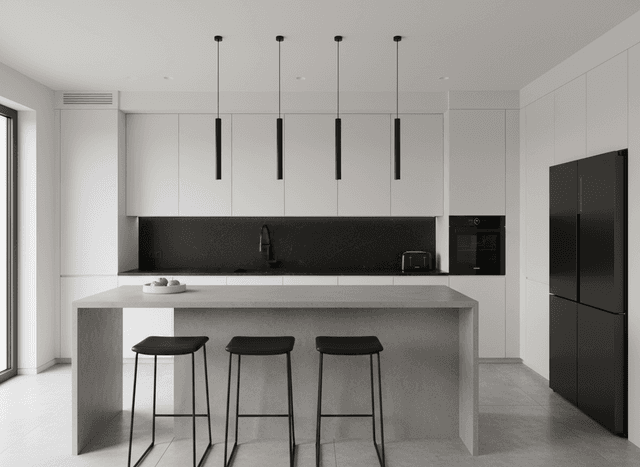 Minimalist Kitchen interior design - professional minimalist kitchen with sophisticated decor and premium finishes