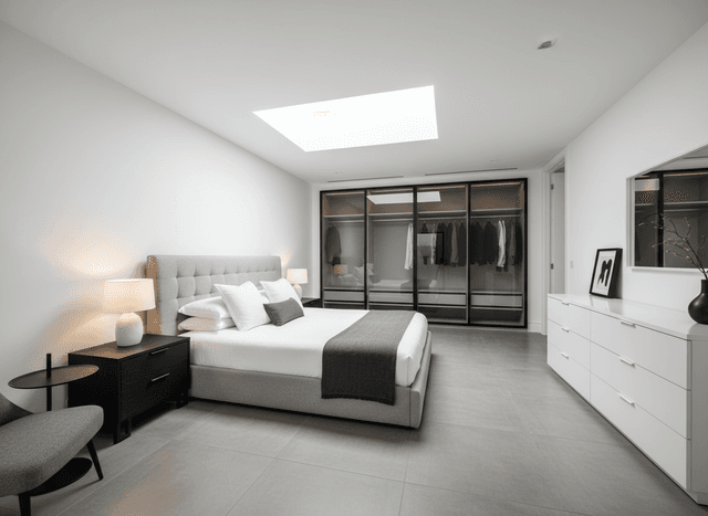 Modern Bedroom interior design - professional modern bedroom with sophisticated decor and premium finishes