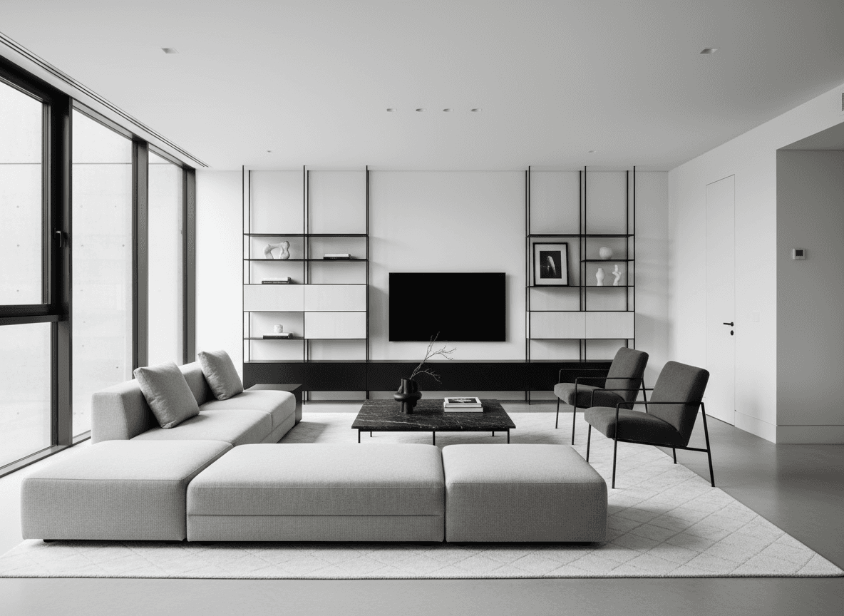 Modern Living Room interior design - professional modern living room with sophisticated decor and premium finishes