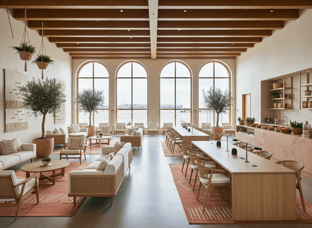 Modern Boho Airport Lounge interior design - professional modern boho airport lounge with sophisticated decor and premium finishes