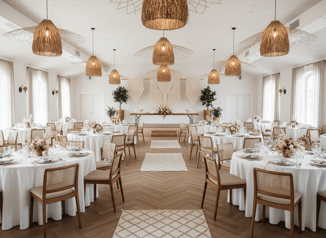 Modern Boho Banquet Hall interior design - professional modern boho banquet hall with sophisticated decor and premium finishes