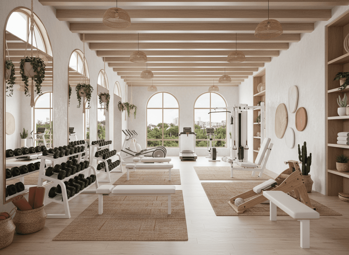 Modern Boho Gym interior design - professional modern boho gym with sophisticated decor and premium finishes