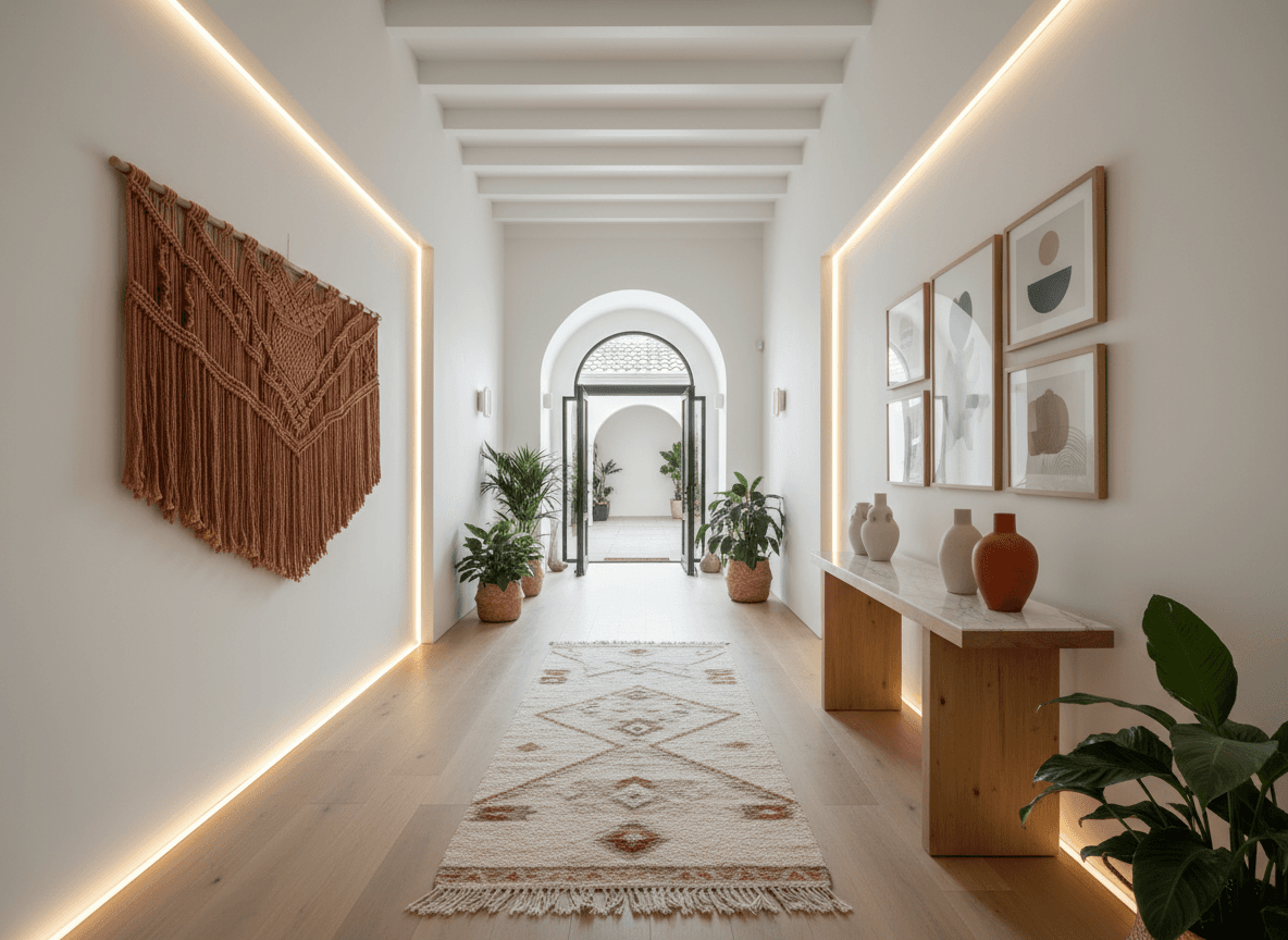 Modern Boho Hallway interior design - professional modern boho hallway with sophisticated decor and premium finishes