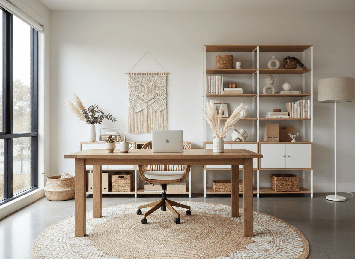 Modern Boho Home Office interior design - professional modern boho home office with sophisticated decor and premium finishes