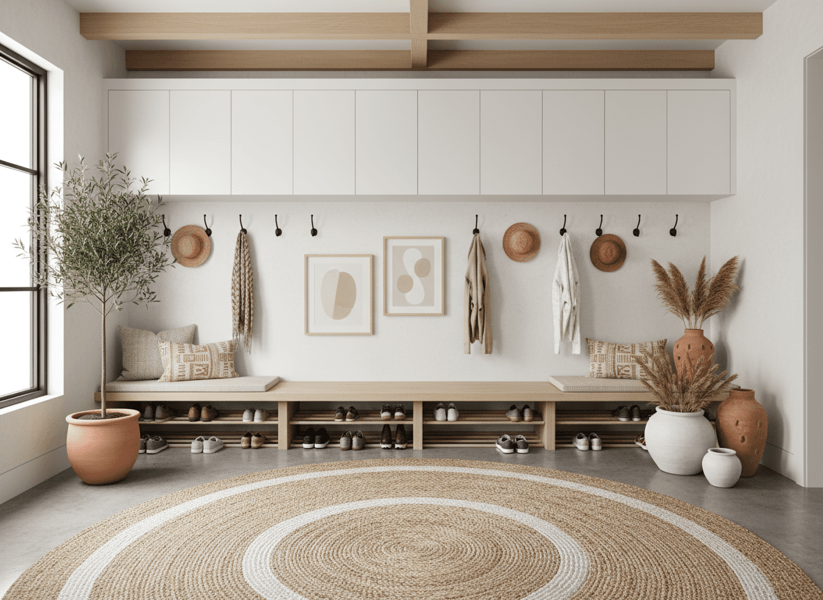 Modern Boho Mudroom interior design - professional modern boho mudroom with sophisticated decor and premium finishes