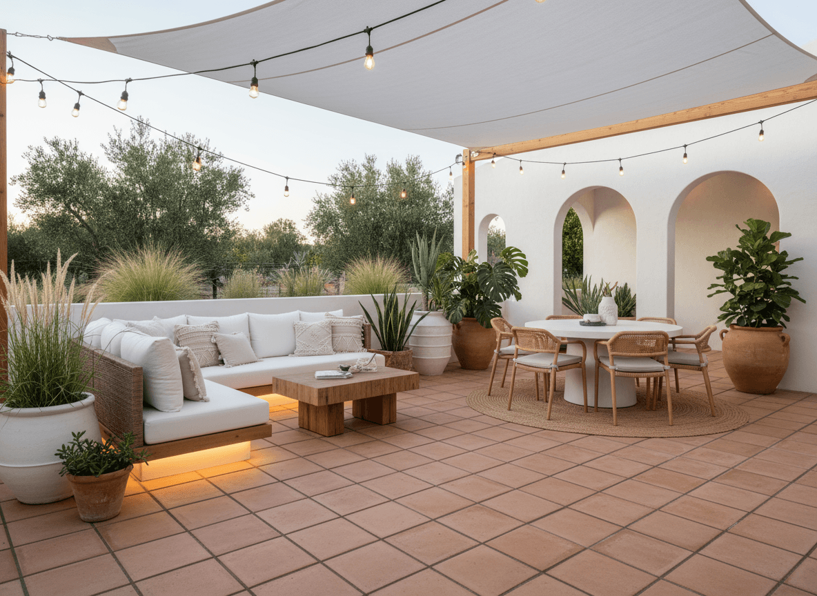 Modern Boho Outdoor Patio interior design - professional modern boho outdoor patio with sophisticated decor and premium finishes