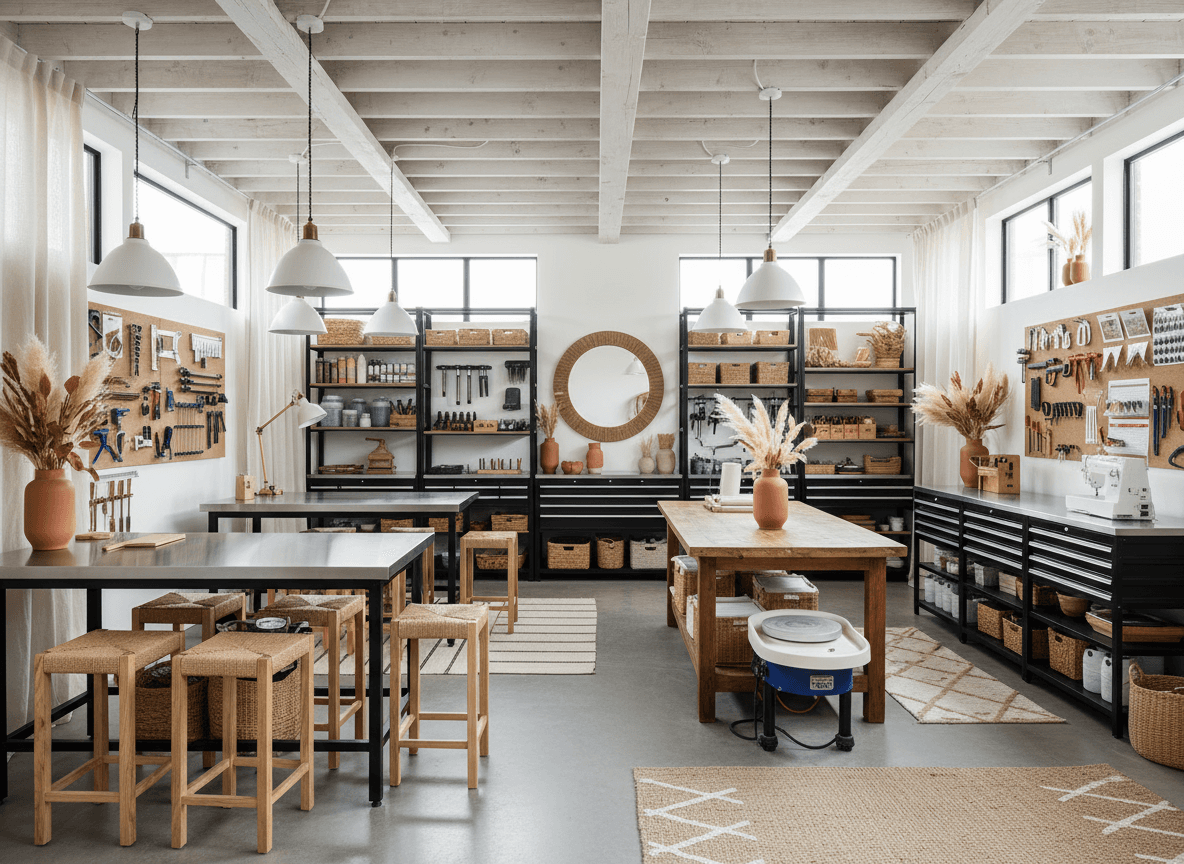 Modern Boho Workshop interior design - professional modern boho workshop with sophisticated decor and premium finishes