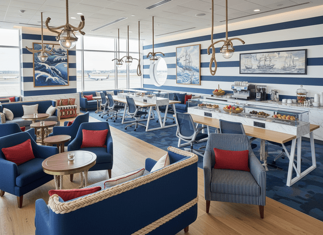 Nautical Airport Lounge interior design - professional nautical airport lounge with sophisticated decor and premium finishes