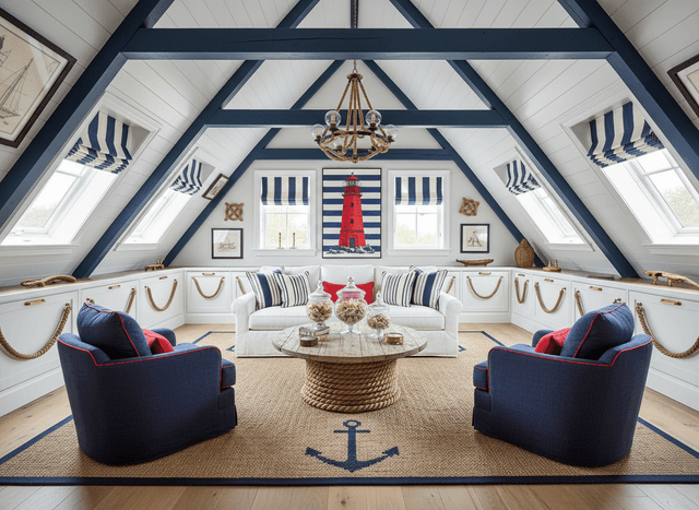 Nautical Attic interior design - professional nautical attic with sophisticated decor and premium finishes