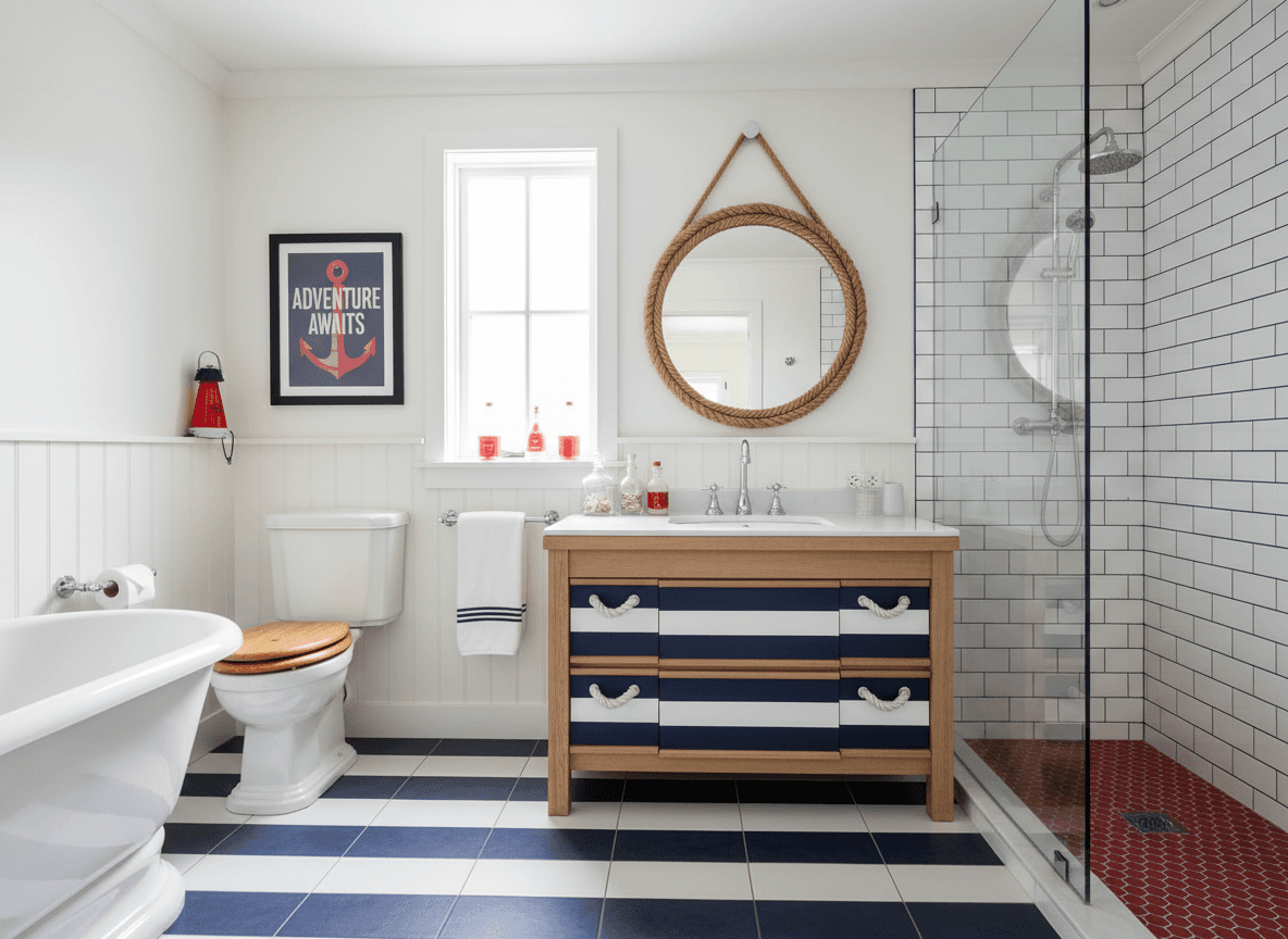Nautical Bathroom interior design - professional nautical bathroom with sophisticated decor and premium finishes