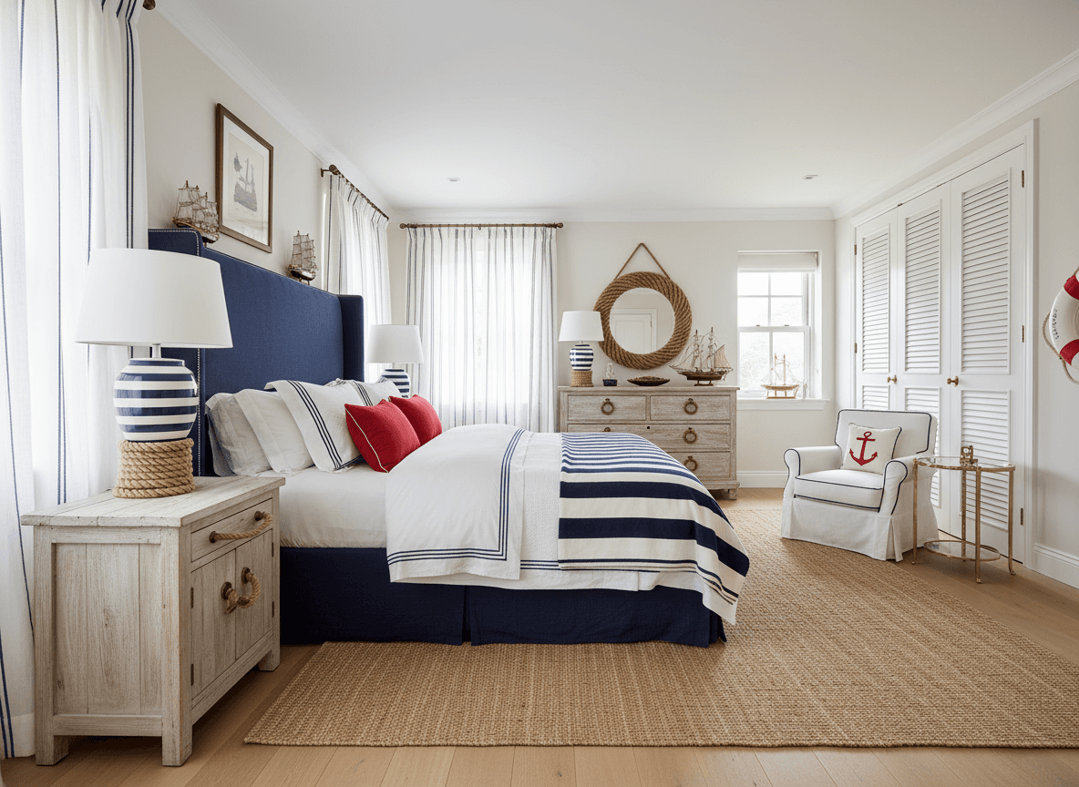 Nautical Bedroom interior design - professional nautical bedroom with sophisticated decor and premium finishes