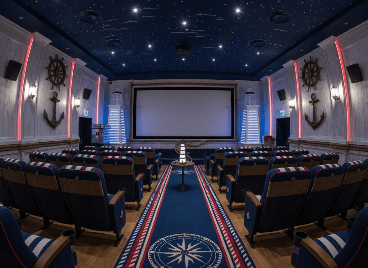 Nautical Cinema interior design - professional nautical cinema with sophisticated decor and premium finishes